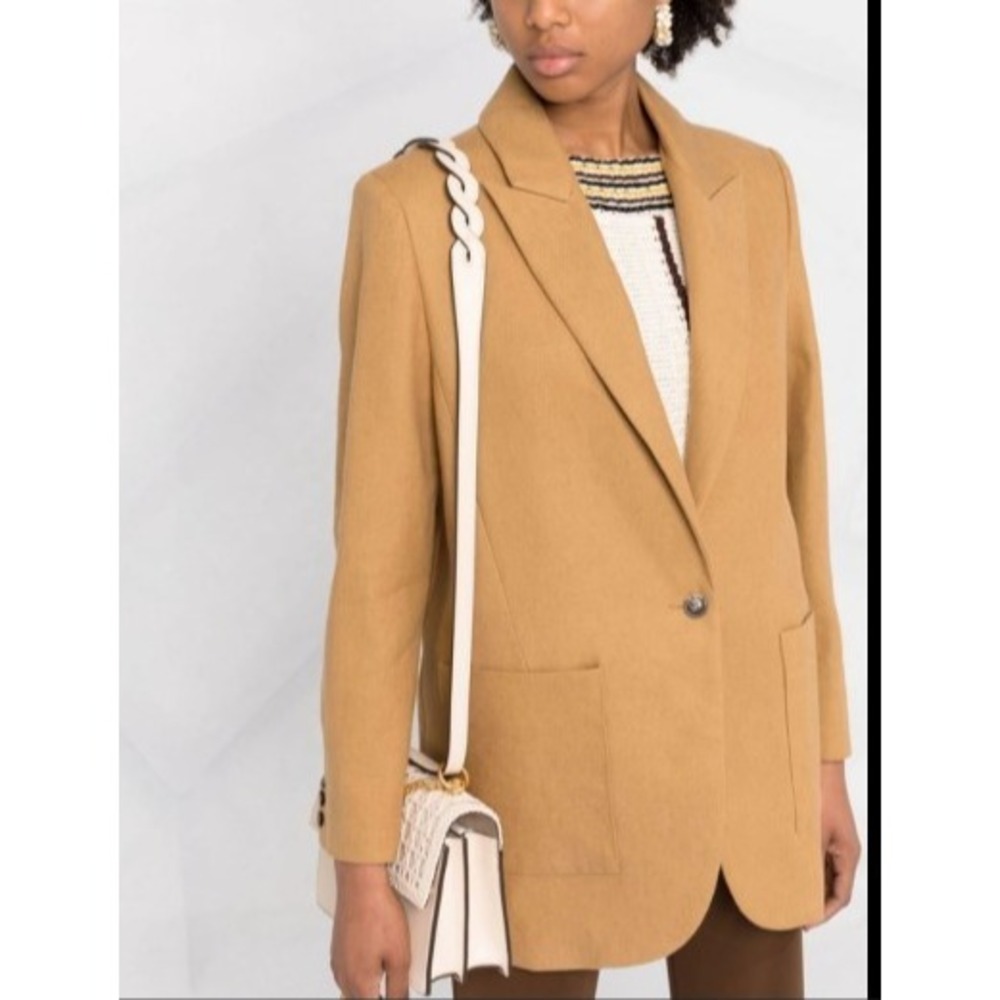Ba&Sh Jaiko Peak Lapel Linen-Blend Blazer‎ Women's camel size 2 luxury oversized